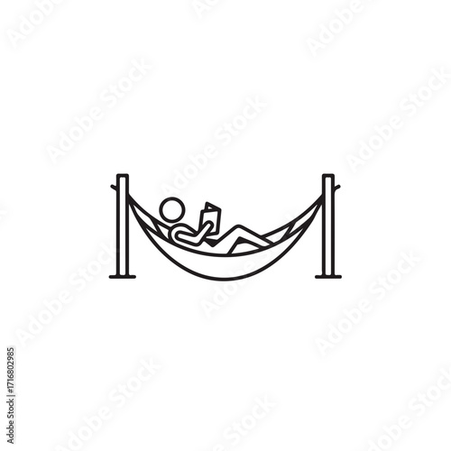 Hammock reading of a book depicting leisure and relaxation. Hammock reading involves a person in repose and literary activity.