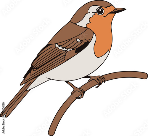 This illustration depicts a European Robin perched on a twig.