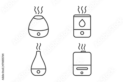 Humidifier line icon set. Air diffuser and purifier minimal vector illustration. Aroma therapy, steam vaporizer for home wellness. Essential oil moisture outline symbols.
