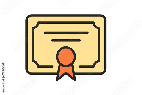 Diploma certificate icon for graduation or achievement. Award and success symbol. College degree or educational document vector. Flat pictogram for web graphic design, app.