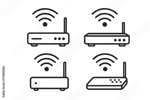 Wifi router line icon set. Wireless internet modem signal. Vector collection of network technology symbols. Broadband connection signs for web and mobile user interface design.