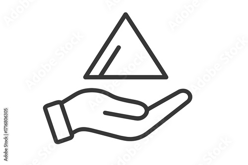 Hand offering a slice of cake. Vector line icon for charity, donation, and volunteering. Concept of giving, sharing food, kindness, support, community help, and social aid.