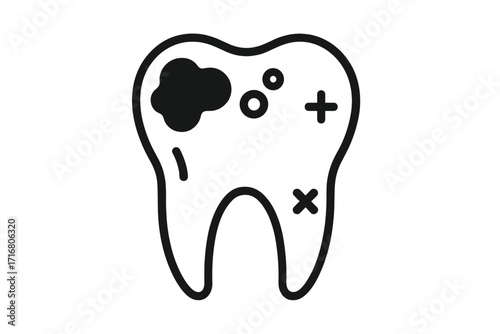 Caries icon, tooth decay vector illustration. Dental disease concept. Unhealthy tooth with a cavity, problem, and pain. Dentistry, oral hygiene, and stomatology symbol.