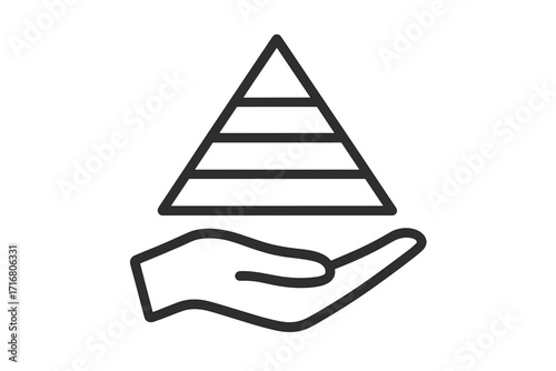 Pyramid on hand icon. Business hierarchy and organization structure concept. Career development levels. Maslow's hierarchy of needs symbol. Growth and success strategy.