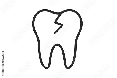 Broken tooth icon. Cracked tooth concept. Dental problem symbol. Toothache, decay, caries, damage sign. Dentistry, stomatology linear vector illustration for web, app.