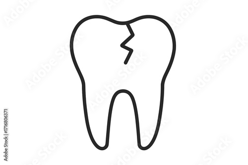 Cracked tooth icon. Broken tooth linear sign. Dental problem, caries, decay concept. Toothache and oral pain symbol. Dentistry and stomatology vector illustration.