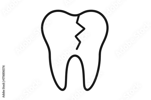 Broken tooth icon. Cracked tooth line symbol. Dental problem, toothache, decay, caries, pain, fracture concept. Dentistry, oral healthcare. Vector linear illustration.