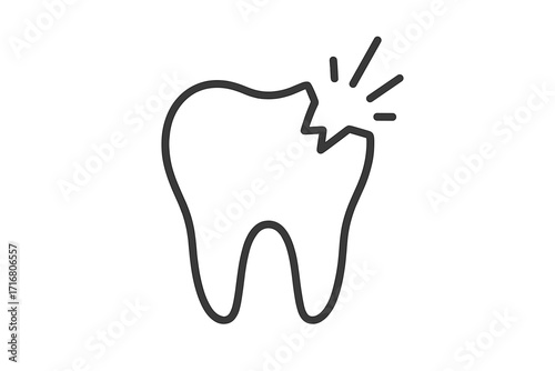 Broken tooth line icon. Toothache, caries, or decay symbol. Dental problem, cracked tooth, and oral health concept. Dentistry, medical care, and dental insurance vector.