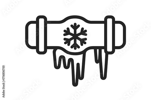 Frozen pipe icon vector. Plumbing problem concept. Winter frost, ice and cold weather damage. Water pipe burst emergency symbol. Heating and insulation failure line art.