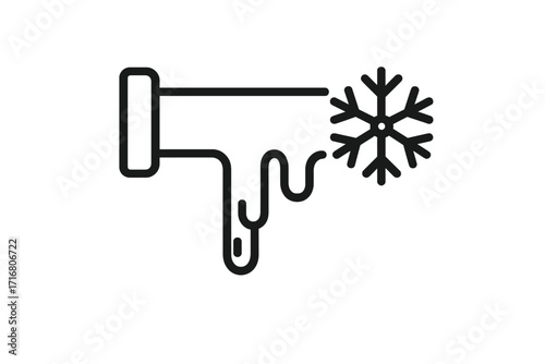 Frozen pipe line icon. Water pipe freezing with icicles and snowflake. Winter plumbing problem concept. Cold temperature, burst pipe, house damage, and heating emergency.
