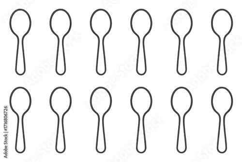 Minimalist spoon outline pattern vector. Simple kitchen utensil cutlery background. Repetitive line art illustration for cooking or food concepts. Seamless tableware design.