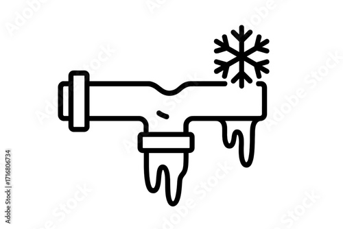 Frozen burst pipe line icon. Winter house plumbing problem concept. Cold weather damage, ice pressure and water leak. Home maintenance, repair emergency vector illustration.