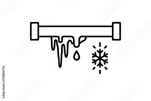 Frozen pipe icon with icicles and dripping water. Winter plumbing problem concept. Cold weather pipe burst, freeze damage, and leak symbol for emergency heating repair service.