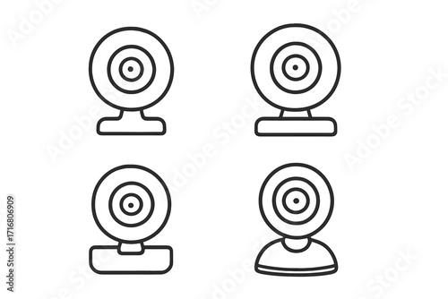 Webcam line icon set. Simple web camera outline symbols for technology concepts. Vector collection for streaming, video conference, online chat, computer, and digital device.