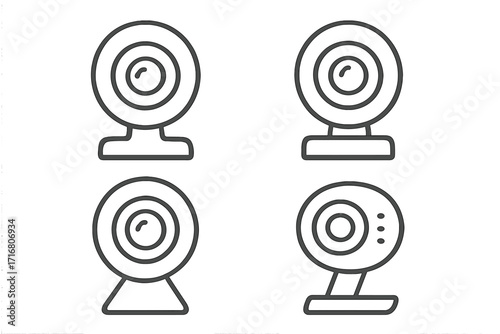 Webcam line icon set. Vector collection of web camera outline symbols for video conference, online communication, streaming, and internet chat. Simple digital equipment signs.