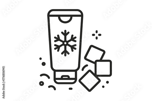 Cooling menthol gel line icon. Cold cream tube with snowflake and ice symbol. Winter skincare cosmetic concept. Refreshing beauty product. Vector illustration for web design.
