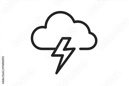 Thunderstorm icon, cloud with lightning bolt symbol. Minimalist outline vector for weather forecast, web design. Concept of storm, thunder, electricity, power, energy, danger.