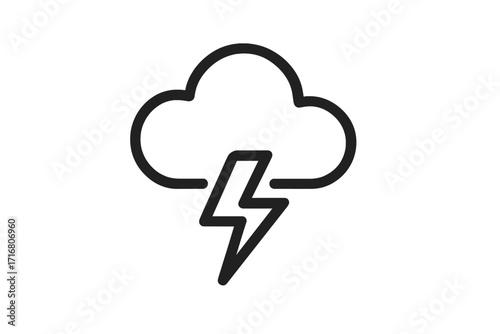 Lightning bolt and cloud line icon. Thunderstorm, storm simple vector symbol. Weather forecast design element. Thunder, flash, electric power, energy, danger, charge concept.