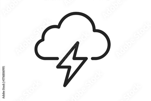 Thunderstorm line icon with cloud and lightning. Weather forecast symbol. Concept of storm, electricity, power, energy, danger. Simple flat vector illustration for web design, apps, pictogram, logo.
