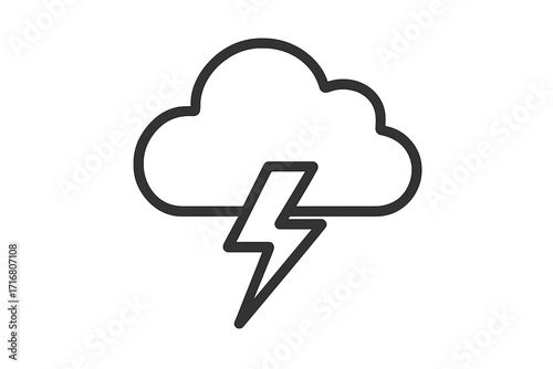 Thunderstorm line icon vector. Cloud and lightning bolt symbol. Stormy weather, forecast, thunder concept. Simple outline illustration for graphic, web design, mobile apps.