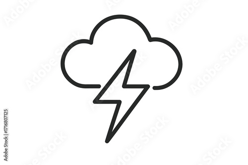 Thunderstorm linear icon with cloud and lightning bolt. Weather forecast symbol. Storm concept for graphic design, web, apps. Vector illustration of power, energy, thunder.
