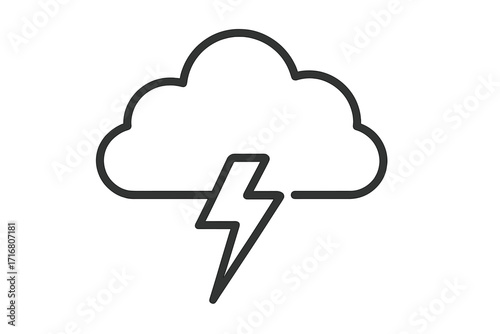 Cloud with lightning bolt linear icon. Thunderstorm, storm, and weather forecast symbol. Outline vector sign for web, app, logo. Electric power, energy, danger concept.