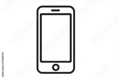 Smartphone icon mobile device symbol. Phone line art pictogram. Cellphone outline vector graphic. Communication technology concept. Digital gadget sign. Simple minimalist design.