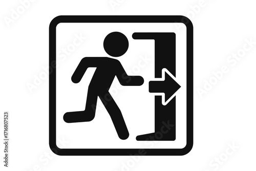 Exit symbol linear icon. Emergency escape route sign. Man running to a door. Safety pictogram. Person leaving concept. Way out. Fire exit. Warning. Vector illustration.