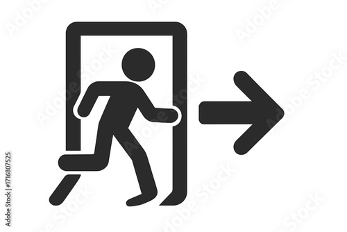 Exit sign icon, emergency escape symbol, man running to a door. Way out pictogram. Logout concept. Evacuation route sign. Safety linear icon. Simple flat vector illustration.