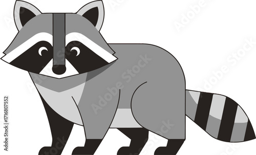 A charming grayscale pixel art illustration of a raccoon