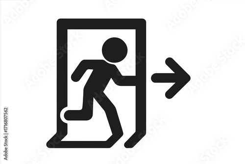 Emergency exit icon. Evacuation symbol with running man and arrow. Safety sign for escape route. Way out pictogram. Public information concept. Linear vector illustration.