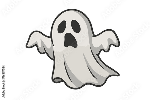 Ghost icon vector cartoon illustration. Flying phantom for Halloween design. Spooky monster character with a scared expression. Cute poltergeist spirit for horror concept.