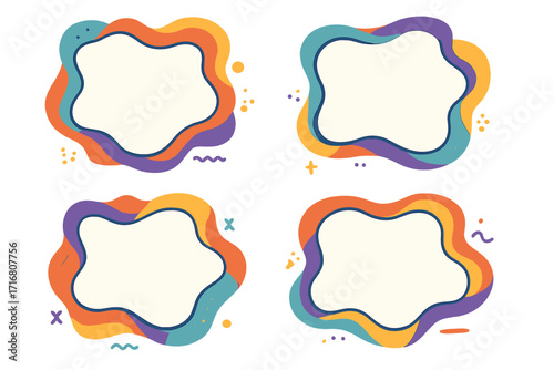 Set of colorful abstract liquid wavy frames. Modern flat cartoon vector banners for text. Collection of creative speech bubbles and fluid amoeba blob shapes for design.