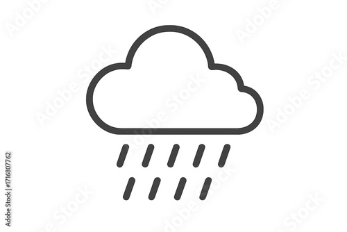 Minimalistic rain cloud icon with falling rain drops, simple line art for web design, apps, banners, social media, and graphic projects, vector cartoon illustration transparent background