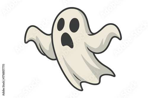 Ghost vector icon. Spooky flying phantom monster for Halloween. Cute and scary cartoon character illustration. Frightened spirit silhouette with a transparent background.