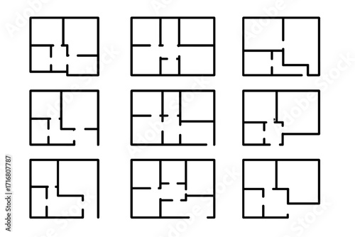 Floor plan line icon set. House apartment layout collection. Simple architecture blueprint for real estate or construction. Interior design schematic drawing vector symbols.