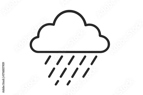 Rain falling from cloud outline linear icon. Weather precipitation symbol vector illustration for graphic design, apps, adverts, digital cards, and UI elements with transparent background.