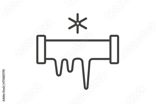 Frozen pipe icon. Plumbing problem in winter. Cold weather, ice and snow. Water pipe damage concept. Minimalist line art vector illustration for web, app, or print.
