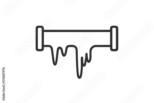 Frozen pipe icon. Winter plumbing problem with ice and burst pipe. Cold weather damage, water leak concept. Line art illustration for repair service and heating.