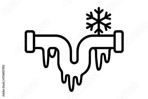 Frozen pipe icon vector. Winter plumbing problem, cold water pipe with ice and snowflake. Burst pipes symbol. Outline illustration for heating system emergency and repair.