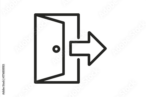 Exit symbol linear icon. Way out sign. Logout and sign out pictogram. Door and arrow for direction and evacuation. Escape route concept. Get out or leave symbol. Simple outline vector.