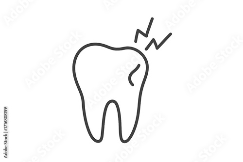 Toothache icon, dental pain concept. Unhealthy tooth with caries, cavity or decay. Sensitive teeth problem. Stomatology, dentistry symbol. Vector line art illustration.