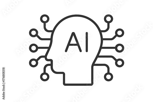 Artificial intelligence AI head icon. Concept of machine learning, neural network, future technology. Robot brain with circuit board. Minimalistic linear vector pictogram.