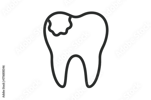 Tooth outline icon with cavity decay illustration, dental care concept, vector cartoon design for graphic, web, app, ads, hygiene, health, oral care, dentistry symbol