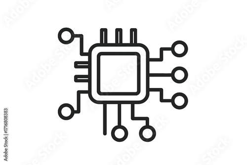 Processor chip line icon. CPU, microchip pictogram. Integrated circuit symbol. Computer hardware, motherboard element. Editable stroke vector for web, app, infographic design.