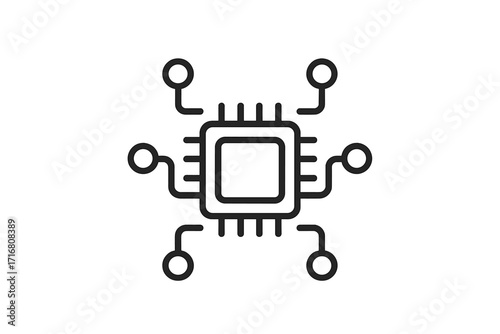 CPU processor line icon, integrated circuit pictogram. Microchip, hardware and semiconductor technology concept. AI artificial intelligence and computer chip vector illustration.