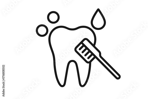 Tooth with dental caries cavity icon, outline line art for dentistry, oral care, tooth decay, dental hygiene, vector cartoon illustration for web design, apps, adverts, and cards