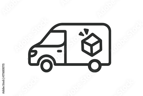 Minimalistic van delivery icon with ice cube symbol, transportation vehicle for cold goods, simple line design for web, graphic design, apps, banners, and social media