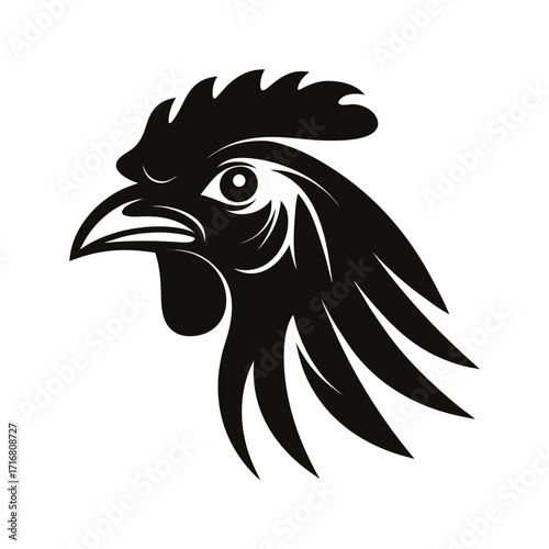 Chicken head silhouette profile with comb for banners and advertisements
