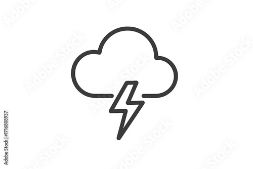 Thunderstorm line icon. Weather forecast symbol. Storm cloud with lightning bolt. Simple minimal vector illustration. Electric power energy concept. Warning sign pictogram.